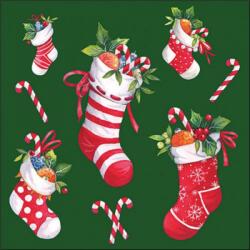 Ambiente X-mas stockings green papírszalvéta 33x33cm, 20db-os