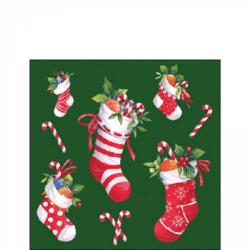 Ambiente X-mas stockings green papírszalvéta 25x25cm, 20db-os