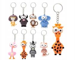 Kulcstartó, gumis, állatos, 16db, gumi, fém karika