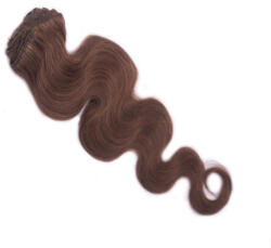 HairExtensionShop Csatos Hullámos Emberi Póthaj Középbarna Színben 60cm Body Wave (Szín #6) (RCBW606)