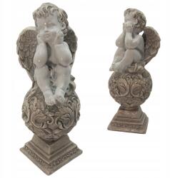 Decortrend gipsz angyal figura, bézs, szürke díszítéssel, sírdísz, 42cm (2082797)