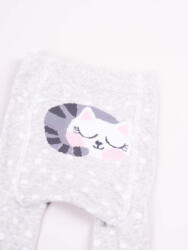 Yo Club! Pamut Harisnyanadrág csúszásgátlós - Szürke Rózsaszín Alvó Cica 74/80