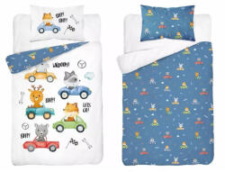 Maya Moo Gyerek pamut ágyneműhuzat 90x120cm - Autós kék/fehér
