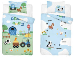 Maya Moo Gyerek pamut ágyneműhuzat 90x120cm - Farm Kék Traktorral