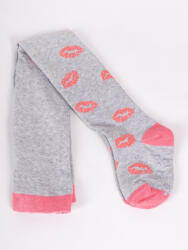 Yo Club! Pamut Harisnyanadrág csúszásgátló talppal - Szürke/Rózsaszín Kiss 104/110