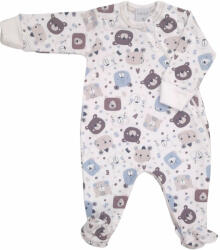 Wikids Hosszú ujjú cipzáros pamut rugi - Fehér/Kék/Barna Maci Fejes 56