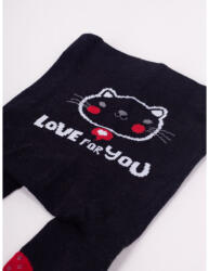 Yo Club! Pamut Harisnyanadrág csúszásgátlós - Fekete Cica "Love For You" 68/74