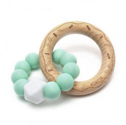 Mimijo Szilikon rágóka és csörgő bükkfa gyűrűs - Menta