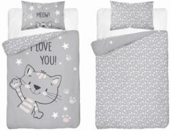 Maya Moo Gyerek pamut ágyneműhuzat 90x120cm - Cica "I Love You" szürke