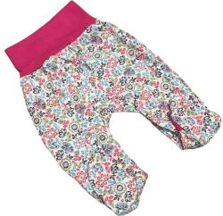 Bomer Pamut bébi nadrág - Fehér/Rózsaszín/Türkiz Virágos 68