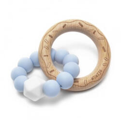 Mimijo Szilikon rágóka és csörgő bükkfa gyűrűs - Kék