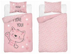 Maya Moo Gyerek pamut ágyneműhuzat 90x120cm - Cica "I Love You" rózsaszín