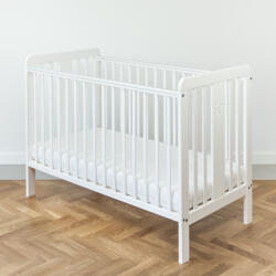 Woodies Safe Dreams Patut din lemn pentru bebe, inaltime saltea reglabila, star baby alb 120x60 cm