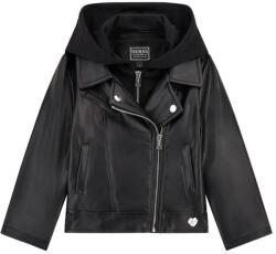 GUESS Кожено яке в черно за мини момиче с асиметричен цип и качулка Guess