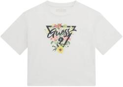 GUESS Бяла къса тениска за момиче с тъмно лого Guess и свежи цветя