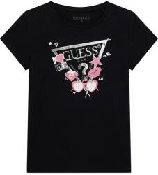 GUESS Черна тениска за момиче със сребристи и розови щампи Guess