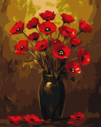 Ideyka Set pictura pe numere, cu sasiu, Buchet de maci - culori metalizate, 40x50 cm (KHO3328)
