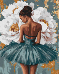 Ideyka Set pictura pe numere, cu sasiu, Balerina cu bujori albi - vopsele metalizate, 40x50 cm (KHO8663)