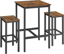 Brius Set masa bar 2 scaune cadru otel blat lemn industrial, 120x60x90 cm, design modern, maro rustic (EZ-LBT017B01)