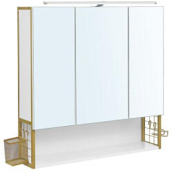 Brius Dulap de baie de perete, 3 usi cu oglinda, compartiment deschis, 15x70x70 cm, alb auriu (EZ-BBK124A10)