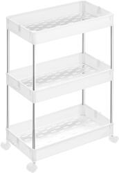 Brius Carucior cu 3 niveluri, rafturi etajate detasabile, roti pivotante 360A , cadru metalic, 42x24x61 cm, alb (EZ-KSC009W01)
