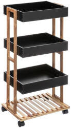 Brius Etajera 4 rafturi mdf si bambus pe roti, 40x30x88 cm, depozitare mobila, negru (JJ-160850A)