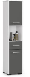 Brius Dulap baie pal tip coloana 2 usi sertar rafturi, 30x30x140 cm, design modern, alb si gri (AK-52851207)