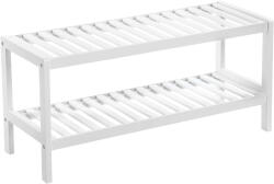 Brius Raft de depozitare din bambus, cu 2 niveluri, 26x70x33cm, alb (EZ-LBS02WT)