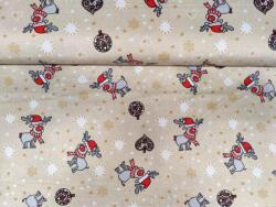 ActiveFabrics Lakástextil drapp alapon karácsonyi rénszarvas 150 cm széles