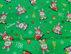 ActiveFabrics Pamutvászon zöld karácsonyi nyuszikás 160 cm széles