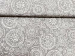 ActiveFabrics Lakástextil szürke alapon fehér mandala minták 140 cm széles