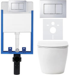 Cerano - Komplett falsík alatti WC-készlet Lite/Verde - fényes fehér - Klasszikus WC-gomb, króm - fali szereléshez - 49x36 cm