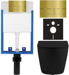 Cerano - Komplett falsík alatti WC-szett Lite/Cesso - matt fekete - WC-nyomógomb Line. arany - fali használatra - 49x36 cm