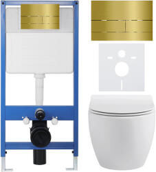 Cerano - Komplett WC-szett Profi/Dure - fényes fehér - Line/arany WC-nyomólap - falsík előtti szerelés - 51x35 cm (CER-8050BD84293)