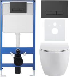 Cerano - Komplett falsík alatti WC-szett Lite/Dure - fényes fehér - Slim WC-nyomógomb, matt fekete - falsík előtti/gipszkarton - 51x35 cm
