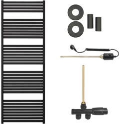 Cerano - Vincenzo fürdőszobai radiátor szett - kombinált fűtéssel, termosztáttal - oldalsó egypontos csatlakozással - 800W - matt fekete - 1690x600 mm