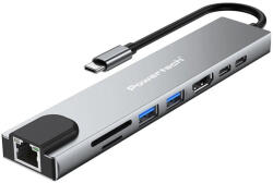 Powertech USB-C Stație de andocare cu HDMI 4K PD Ethernet Gri (PT-1536) (PT-1536)