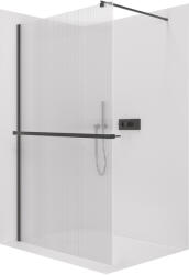 Cerano - Zuhanykabin Onyx kerek bal/jobb - 8 mm + polc/törölközőtartó - kerek tartó - matt fekete, rovátkolt üveg - 60x200 cm