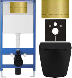 Cerano - Komplett falsík alatti WC-szett Lite/Cesso - matt fekete - WC nyomógomb Line. arany - falsík alatti beépítés - 49x36 cm