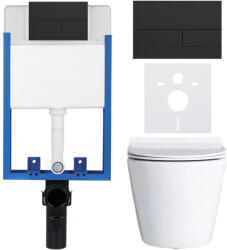 Cerano - Komplett falsík alatti WC-szett Lite/Norbi - fényes fehér - Line WC-gomb, matt fekete - fali szereléshez - 48, 5x36, 5 cm