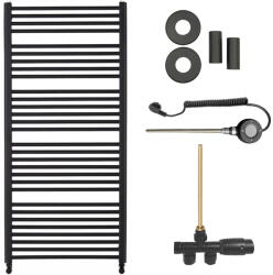 Cerano - Alberto fürdőszobai radiátor szett - kombinált fűtéssel, wifi rúddal - oldalsó egypontos csatlakozással - 857W - matt fekete - 1380x650 mm