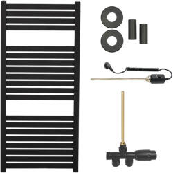 Cerano - Vincenzo fürdőszobai radiátor szett - kombinált fűtéssel, termosztáttal - oldalsó egypontos csatlakozással - 300W - matt fekete - 970x450 mm