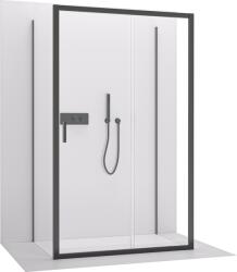 Cerano - Háromfalú zuhanykabin Varone LINE UL/P - 6 mm - matt fekete, átlátszó üveg - 140x100x195 cm - tolóajtó