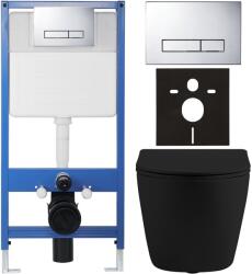 Cerano - Komplett WC szett Profi/Cesso - matt fekete - WC nyomógomb Slim/Króm - falsík előtti beépítés - 49x36 cm (CER-8050BD113)