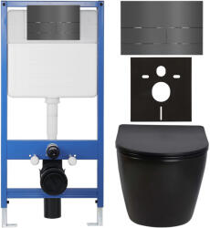 Cerano - Komplett WC szett Profi/Cesso - fényes fekete - WC nyomógomb Line/Sötétszürke - falsík alatti beépítés - 49x36 cm (CER-8050BD84275)