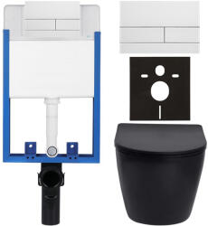 Cerano - Komplett falsík alatti WC-szett Lite/Verde - matt fekete - WC-gomb Line, fehér - fali szereléshez - 49x36 cm