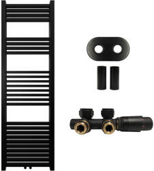 Cerano - Franko fürdőszobai radiátor szett - központi fűtés - központi csatlakozás 50 mm - 514W - matt fekete - 1600x500 mm