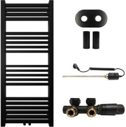 Cerano - Franko fürdőszobai radiátor szett - kombinált fűtéssel, termosztáttal - központi csatlakozás 50 mm - 392W - matt fekete - 1200x500 mm