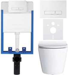 Cerano - Komplett falsík alatti WC-szett Lite/Norbi - fényes fehér - Slim WC-nyomógomb, fehér - fali szereléshez - 48, 5x36, 5 cm