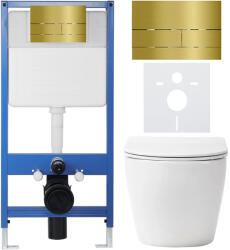 Cerano - Komplett falsík alatti WC-szett Lite/Verde - fényes fehér - WC-nyomógomb Line, arany - falsík alatti beépítés - 49x36 cm